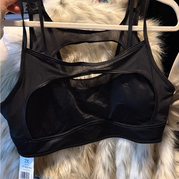 IVY PARK x ADIDAS layered satiny NWT black shiny bra/crop top 2X